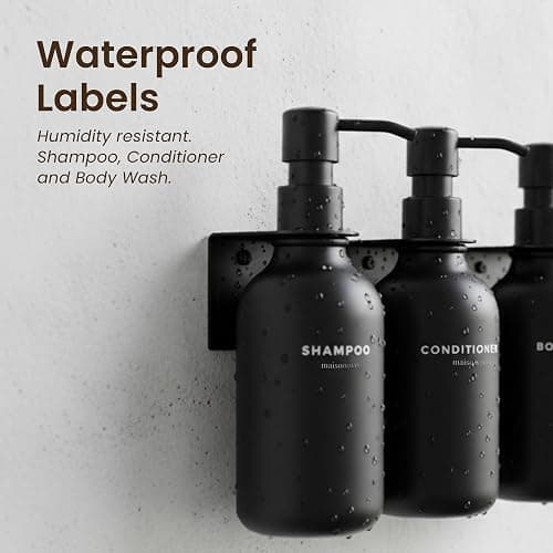 MaisoNovo Shampoo and Conditioner Dispenser - Shower Soap Dispenser Wall Mounted - 16.9 fl oz Set of 3 Black Plastic Bottles Black Pump - Shampoo Dispenser, Shower Dispenser thumbnail 4
