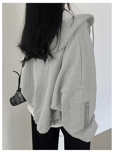 RoseSeek Women's Zip Up Drawstring Hoodie Long Sleeve Drop Shoulder Loose Sweatshirt Outerwear thumbnail 2