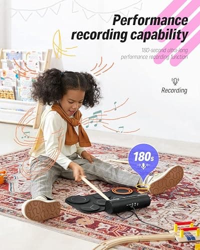 Donner Electronic Drum Set, 7 Pads Electric Drum Pad Roll Up Quiet Drum Pad Built-in Speaker, 40 Drum Lessons Included, Kids Holiday Christmas & Birthday Gift Instrument Toys(DED-20) thumbnail 6