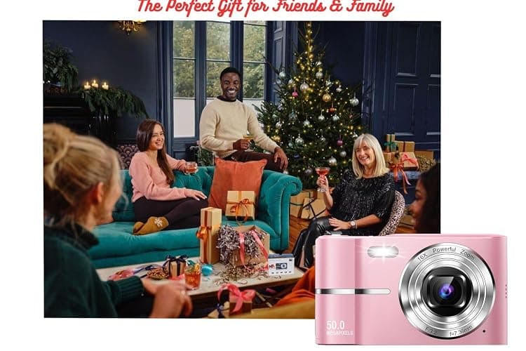 Compact Digital Camera 50MP 16X Zoom HD 1080P - Point and Shoot Digital Camera 32GB & Two Batteries - Kids Camera for Boys Girls Toddler Kids Students Beginners - Birthday (Pink) thumbnail 7