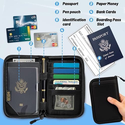 Passport Holder for Travel Essentials, RFID Blocking Protector Passport Wallets, Passport Document Organizer Case for Travel Must Have, Passport Book for Women, Couple, Family Cards, Tickets, ID, Cash thumbnail 7