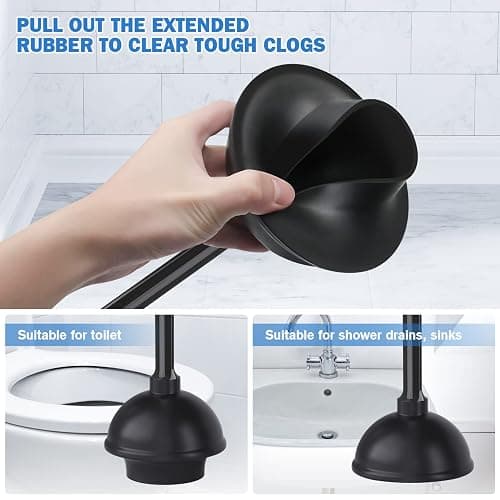 Toilet Plunger and Brush, Bowl Brush and Heavy Duty Toilet Plunger Set with Ventilated Holder, 2-in-1 Bathroom Cleaning Combo with Modern Caddy Stand for 5.7-inch Toilet Drain(Black, 2 Set) thumbnail 4
