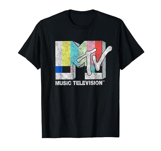 MTV Classic Fit Black T-Shirt - Vintage TV Signal Logo, 100% Cotton, Adult Short Sleeve - Image 1
