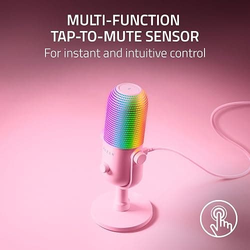 Razer Seiren V3 Chroma RGB USB Microphone: Stream & Game Reactive Lighting - Tap-to-Mute Sensor - Condenser Mic - Digital Gain Limiter & Shock Absorber - PC, Discord, OBS Studio, XSplit - Quartz Pink thumbnail 3