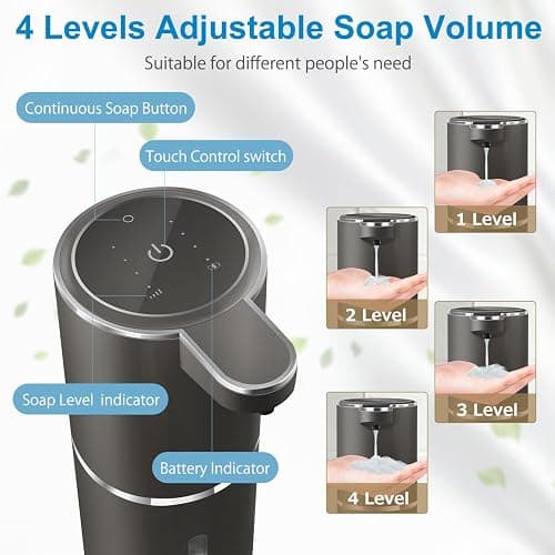 Gotofine Automatic Liquid Soap Dispenser,4-Level Adjustable, Wall Mount,USB Rechargeable,12.8oz/ 380ml,Touchless Hand & Dish Soap Dispenser for Bathroom, Kitchen,Hotel, Restaurant thumbnail 3