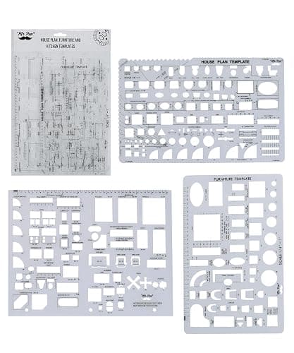 Mr. Pen- House Plan, 3 pcs, Interior Design and Furniture Templates | Clear Flexible Plastic, Drafting Tools, Ruler Shapes for Architecture, 1/4 Inch Scale, Kitchen, Bath, Bedroom, Office - Image 1