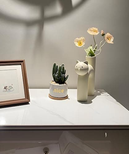 GeLive Cat Ceramic Vase Kitty Bud Vase Waterproof Flower Vase Plant Holder, Handmade Artistic Table Centerpieces Home Decor for Cat Lovers, Unique Gift Idea (Cream White) thumbnail 7