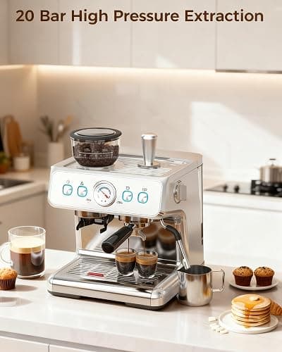 COWSAR 20 Bar Espresso Machine with Grinder & Milk Frother Steam Wand, 58mm Expresso Coffee machines, Commercial Stainless Steel Coffee Maker for Cappuccino and Latte, Perfect for Home Café-Pro thumbnail 2