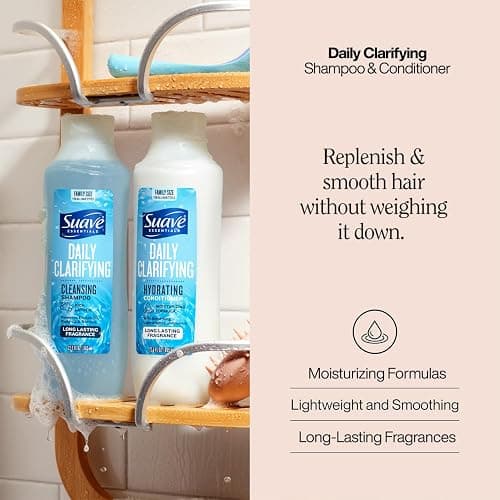 Suave Daily Clarifying Shampoo & Conditioner for Women, 22.5 Oz Ea | Rich Lather Shampoo for Buildup Removal + Hydrating Conditioner | Family-Size Bottles | Long-Lasting Fruity, Floral Fragrance thumbnail 2