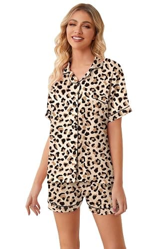 Umeyda Women & Girls Pajamas Set, Soft Satin Lightweight Silk Button-Down Top with Shorts 2 Piece PJS for Mom Boys Kids Gifts thumbnail 5