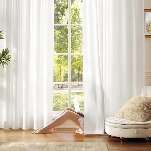 Anmao Non-See-Through Off White Privacy Semi Sheer Curtains for Living Room 80 Inch Length 2 Panels Set, Light Filtering That Let Light in Rod Pocket Window Drapes for Bedroom, 52W x 80L, Ivory White - Image 1