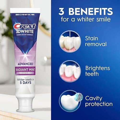 Crest 3D White Advanced Teeth Whitening Toothpaste, Crest 3D White Brilliance Toothpaste, Radiant Mint, 3.3 oz, Pack of 3 thumbnail 4