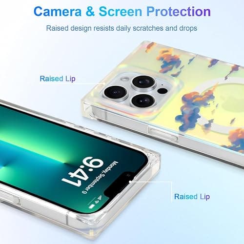 Heaofei Cute Case for iPhone 13 Pro Case for Women Girls [Compatible with Magsafe] Aesthetic Iridescent Cloud Pattern Design, Girly Glitter Sparkly Bling Rectangle Magnetic Protective Phone Cover thumbnail 4