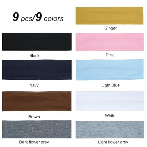 9Pcs Headbands for women Non Slip Headband, Soft Elastic Hair Bands for Women's Hair, Fashion Cotton Cloth Stretchy Sweat Bands Headbands for Sports, Makeup, Gym, Running, Yoga, Workout (9Colors-A) thumbnail 4