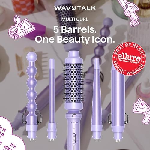 Wavytalk 5 in 1 Curling Iron,Curling Wand Set with Curling Brush and 4 Interchangeable Ceramic Curling Wand(0.5”-1.25”),Instant Heat Up,Include Heat Protective Glove & 2 Clips (Purple) thumbnail 3