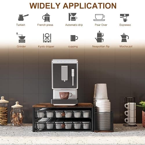 TQVAI K Cup Holder - 60 Capsule Capacity 2 Tier Sliding Pods Storage Drawer with Disposable Cups & Lids Holder, Coffee Bar Station Organizer for Countertop, Black thumbnail 5