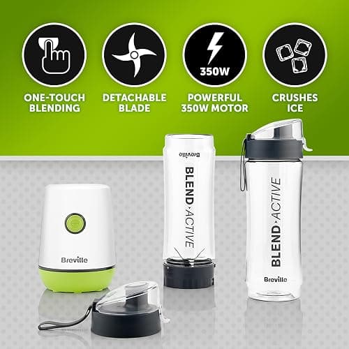 Breville Blend Active Personal Blender & Smoothie Maker | 350W | 2 Portable Blend Active Bottles (600ml) | Leak Proof Lids | White & Green [VBL246] thumbnail 5