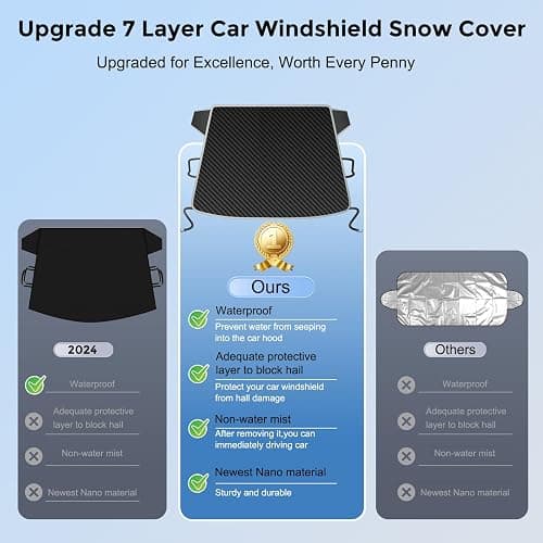 DooGooCoo [Upgraded] 7-Layer Car Windshield Snow Cover, [Efficient Winter Protection] Against Snow, Ice, Frost and Water, [Military-Grade Durable] Universal Fit for Cars, SUVs, and Trucks-Medium thumbnail 7