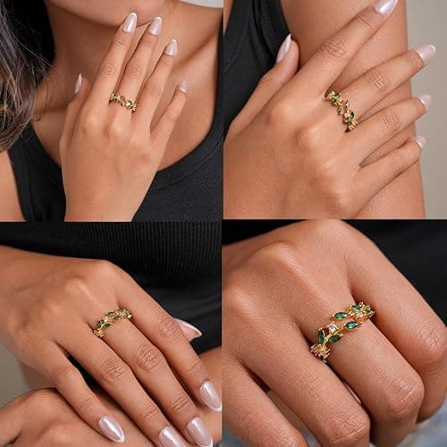 Birthstone Rings Jewelry Birthday Gifts for Women Real Gold Plated Crystal Leaf/Flower Rings Mother's Day Birthday Gift for Her Best Friend Valentine's Day Gift for Girlfriend Wife thumbnail 4