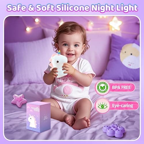 Unicorn Toys Night Light, 16 Colors Night Light Kids, Silicone Gilrs Toys | Dimmable, Soft Silicone Touch, 12 Hours Use, Nightlight, Unicorn toys for Girls Age 3 4 5 6, Baby, Toddlers, Kids Room Decor thumbnail 4