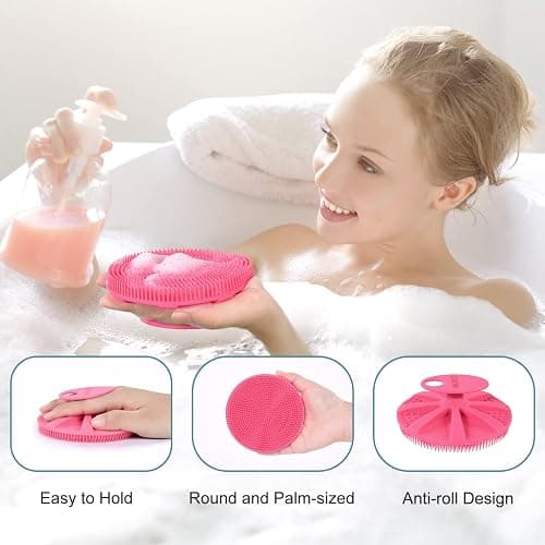 INNERNEED Food-Grade Soft Silicone Body Scrubber Shower Brush Handheld Cleansing Skin Brush, Gentle Exfoliating and Lather Well (Pink) thumbnail 2