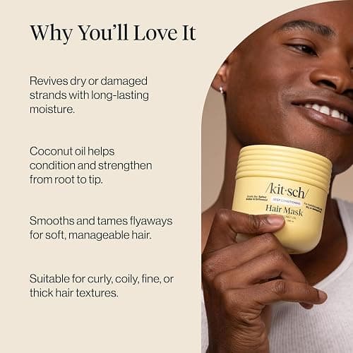 Kitsch Deep Conditioning Hair Mask – Moisturizing Hair Mask for Damaged Hair with Coconut Oil – Hydrating, Strengthening & Frizz-Reducing Hair Care Treatment for Curly, Coily & All Hair Types - 10 oz thumbnail 3