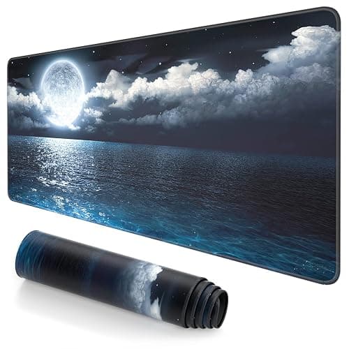 Atufsuat Extended Large Mouse Pad, XXL Gaming Desk Pad 31.5 x 15.7 Inch, Big Computer Keyboard Mousepad, Waterproof Mouse Mat with Stitched Edges and Non-Slip Base for Office Gaming, Moon Ocean - Image 1
