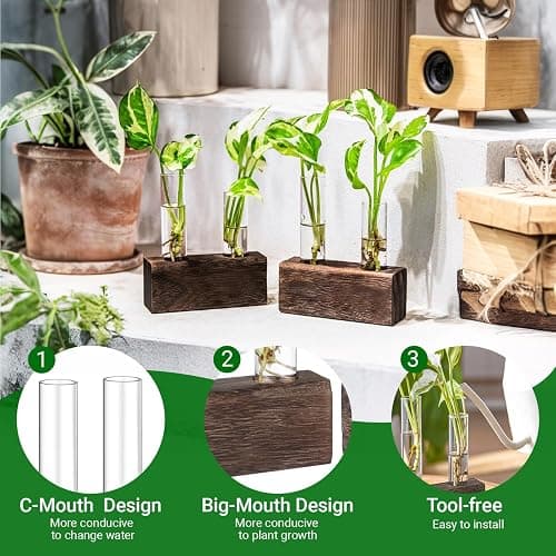 Propagation Station, Plants Terrarium, Plants Lover Gifts for Women,Plant Cutting Holder Home décor,Gifts for Women,House Warming New Home-4 Tubes-Brown thumbnail 4