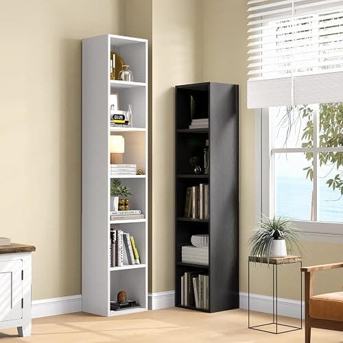 MXV Narrow Bookshelf, 6-Tier Open Bookcase, Coner Shelf, Storage Shelves, Display Storage Shelves, Floor Standing Unit, Home Decor, Furniture for Home Office, Living Room, Bedroom, White thumbnail 5