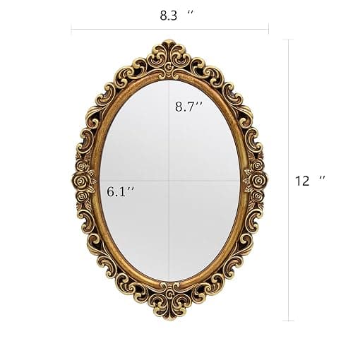 OIGUMR Oval Small Wall Mirror Mirror Vintage Hanging Mirrors for Bedroom Living-Room Dresser Decor (Gold, Frame Size：12 x 8.3 inch) thumbnail 3