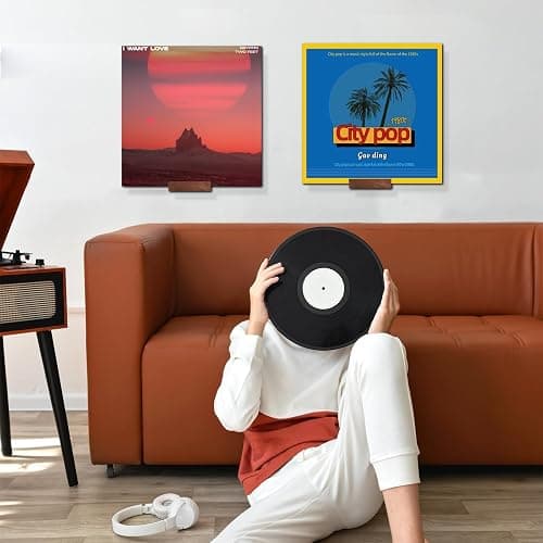 2.68 Inch 10 Pcs Vinyl Record Holder Wall Mount Floating Wooden Album Record Holder Wall Record Holder Vinyl Record Shelves Record for Displaying Daily LP CD Listening Vintage Home Decor thumbnail 6