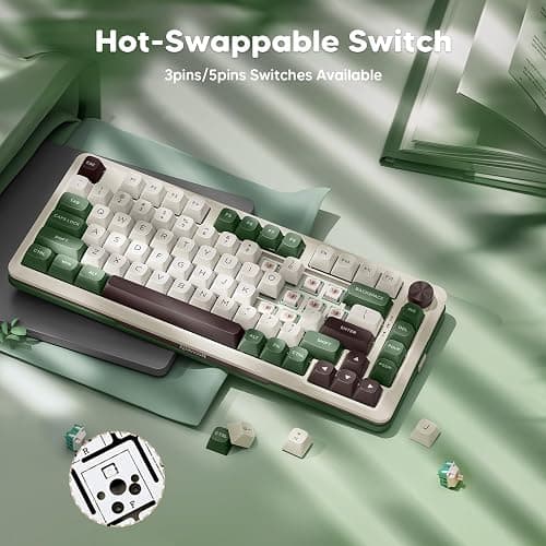 Redragon K681 Pro Wireless Mechanical Keyboard, Gasket Mounted RGB Gaming Keyboard with Volume Knob, MDA-Profile, Pre-Lubed Linear Switches, 81 Keys 75％ Tri-Mode Hot Swappable for PC/Xbox/PS (Matcha) thumbnail 5