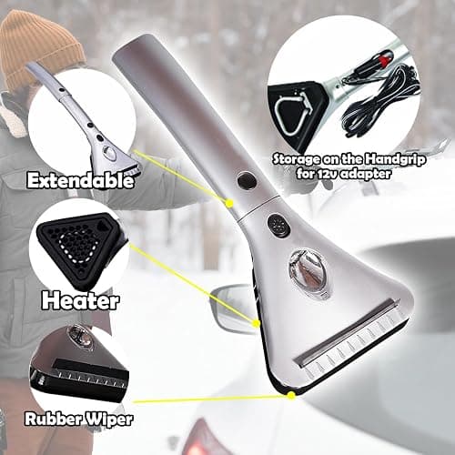 ZONETECH Heated Car Window Ice/Snow Scraper Extendable Auto Windshield Heated Scraper with LED Light,12V Electric Scraper Heating, Car Ice Scraper & Snow Removal Tool Christmas Gift Stocking Stuffer thumbnail 7