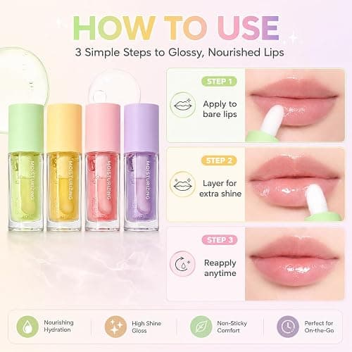 Thalessiel Aura 4 Pcs Flavor Lip Oil Set Clear Moisturizing Lip Gloss | Hydrating Long-Wear Waterproof No-Sticky Moisturizing Lip Balm for Dry Lips Smooth Texture thumbnail 8