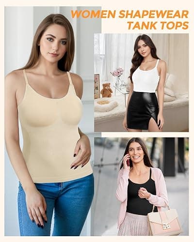 AURUZA 2PCS Womens Shapewear Tummy Control Scoop Neck Camisole Tops for Women Seamless Compression Tank Top Plus Size thumbnail 5