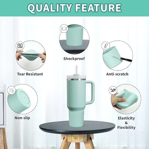 WUQID Higher Silicone Boot Compatible with Stanley Quencher H2.0 & IceFlow Flip & ProTour 40oz 30oz 20oz 14oz, Fit Same Diameter 14oz 20oz 30oz 40oz Tumbler Cups Anti-Slip Bottle Bottom Sleeve Cover thumbnail 8