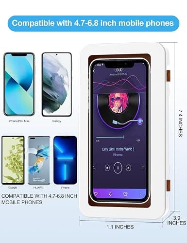 KUNSLUCK Shower Phone Holder Waterproof, Anti-Fog Touch Screen Wall Mount Case for Bathroom Mirror Bathtub, Compatible with 4.7"-6.8" Mobile Phones thumbnail 4