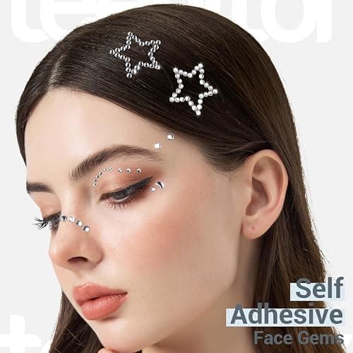Teenitor Self Adhesive Valentine's Day Face Gems, Face Rhinestones Pearl Stickers, Rave Accessories for Women thumbnail 2