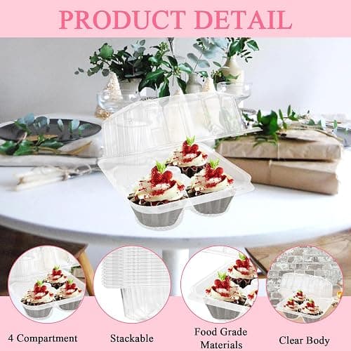 MUXHEL 50 Pcs Cupcake Boxes 4 Count, Clear Plastic Cupcake Container Stackable, Deep Cupcake Carrier Holder Box for Carrying Cupcakes thumbnail 4