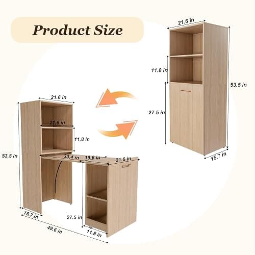 Folding Computer Desk with Wheels,Hideaway Desk with Storage Shelves, Murphy Desk for Small Apartments and Offices thumbnail 2