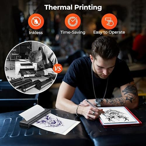 MUNBYN Tattoo Stencil Printer ITP05, Wireless Thermal Tattoo Printer with 20 Transfer Papers, Compatible with Android and iOS Phone/Tablet & PC, Tattoo Printers for Tattoo Artists & Beginners (Black) thumbnail 7