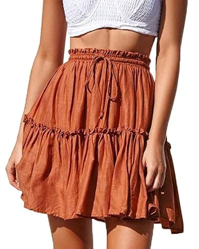 Hoerev Womens Girls Floral Flared Short Skirt Cute High Waist Ruffle Skirt Beach Mini Skirt - Large - Black_daisy thumbnail 3