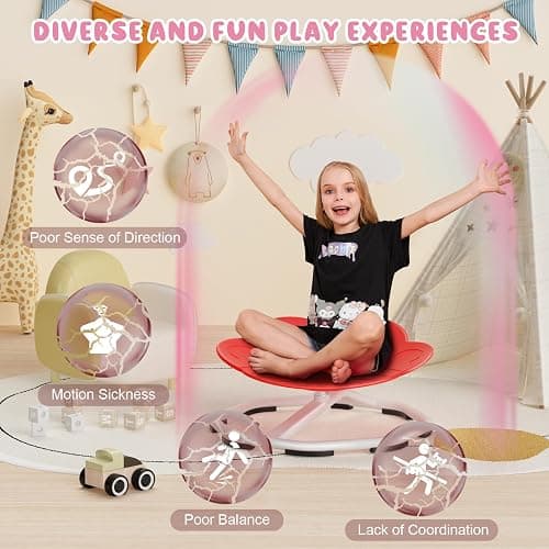 Qusases Sensory Swivel Chairs for Kids, Spinning Chair for Autistic Kids, Sit and Spin Sensory Toys, Training Body Coordination, Autism ADHD Chairs Indoor Outdoor Play Equipment (Red) thumbnail 7