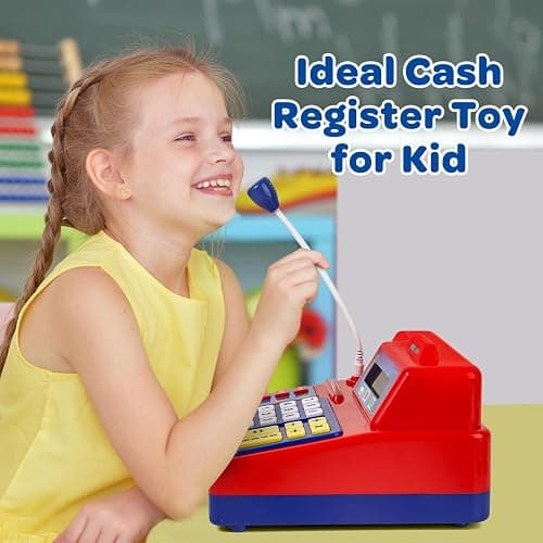 Bstoyder Calculator Cash Register Toy Gift for Kids Age 3, 4, 5, 6, 7, 8+ Year Old, 103 Pcs Grocery Store Playset with Microphone, Credit Card, Cash Register for Toddlers Kids 4-8 thumbnail 5