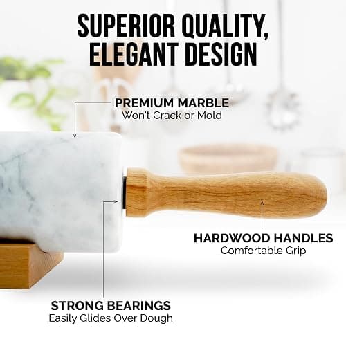 Zulay Kitchen 17-Inch Marble Rolling Pin With Stand - Polished Marble Rolling Pins For Baking With Long Beechwood Handle - Non-stick Roller Pin For Baking Pastries, Bread & Pizza thumbnail 4