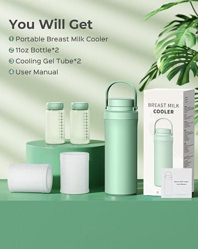 Xaproo 22oz Breast Milk Cooler Bottle, Portable Milk Cooler for Breastmilk with 360°Cooling for 24 Hours, Millk Chiller with 2pcs Baby Bottles, Breastmilk Storage Bags for Baby, BPA-Free (Green) thumbnail 9