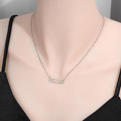 Medsor Safety Pin Necklace Paper Clip Pendant Cubic Zirconia Saftey Pin Necklace Choker For Women Gift thumbnail 2