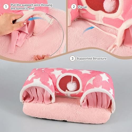 Avont Guinea Pig Tunnel, Small Animal Hideaway Tube Toy | Cozy Plush Tunnel for Guinea Pigs and Small Pets with Non-Slip Bottom and 2-In-1 Design in Medium Size Pink thumbnail 6