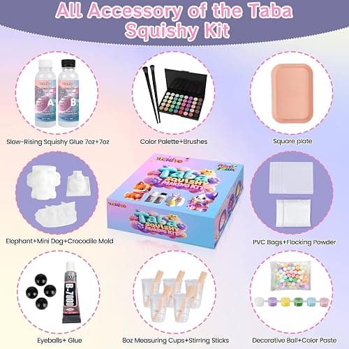 Taba Squishy Kit - Make Slow-Rising Fufu Soft Squishies with Animal Molds & A:B Ratio Liquid Silicone Gel for Crafting Lovers (14oz) thumbnail 3