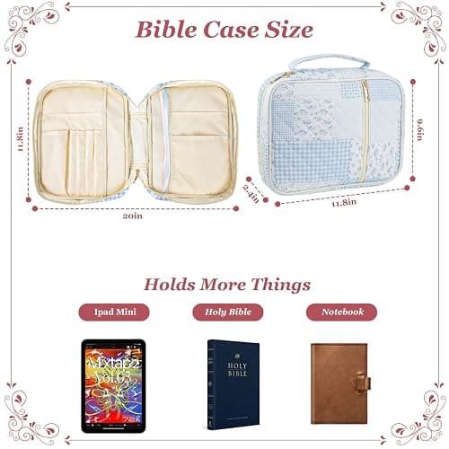 Ecehyon Bible Cover Case for Women,Large Quilted Case with Handle,Included Diverse Bible Study Supplies,Christian Gift for Women (Blue Square, 11.8 * 9.6 * 2.4 IN) thumbnail 2